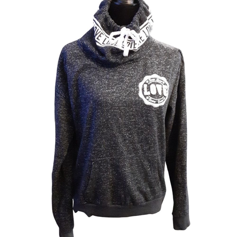 Reflex Love Hoodie Collared Lightweight Sweatshirt Gray Tweed‎ Ribbing sz L